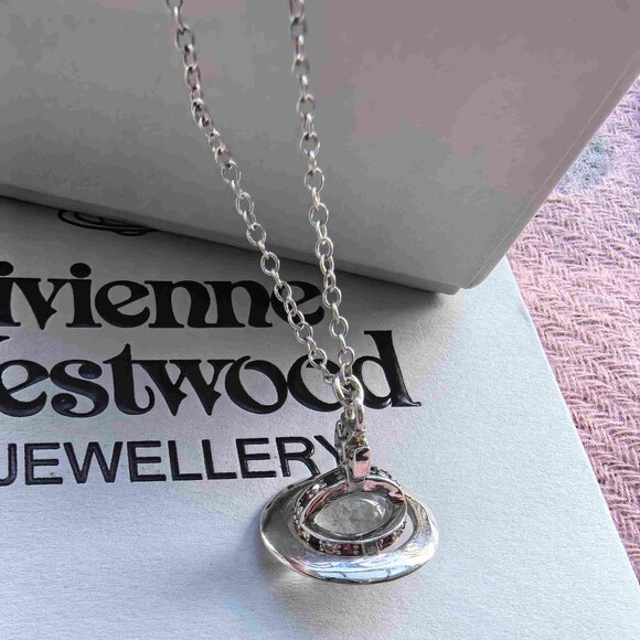 New Silver Saturn Glass chain Orb Choker Necklace Charm - Picture 3 of 5